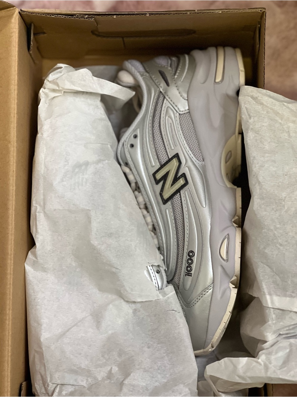 New Balance Women's Metallic Silver and Cream 1000 Series Sneakers - Picture 6 of 10